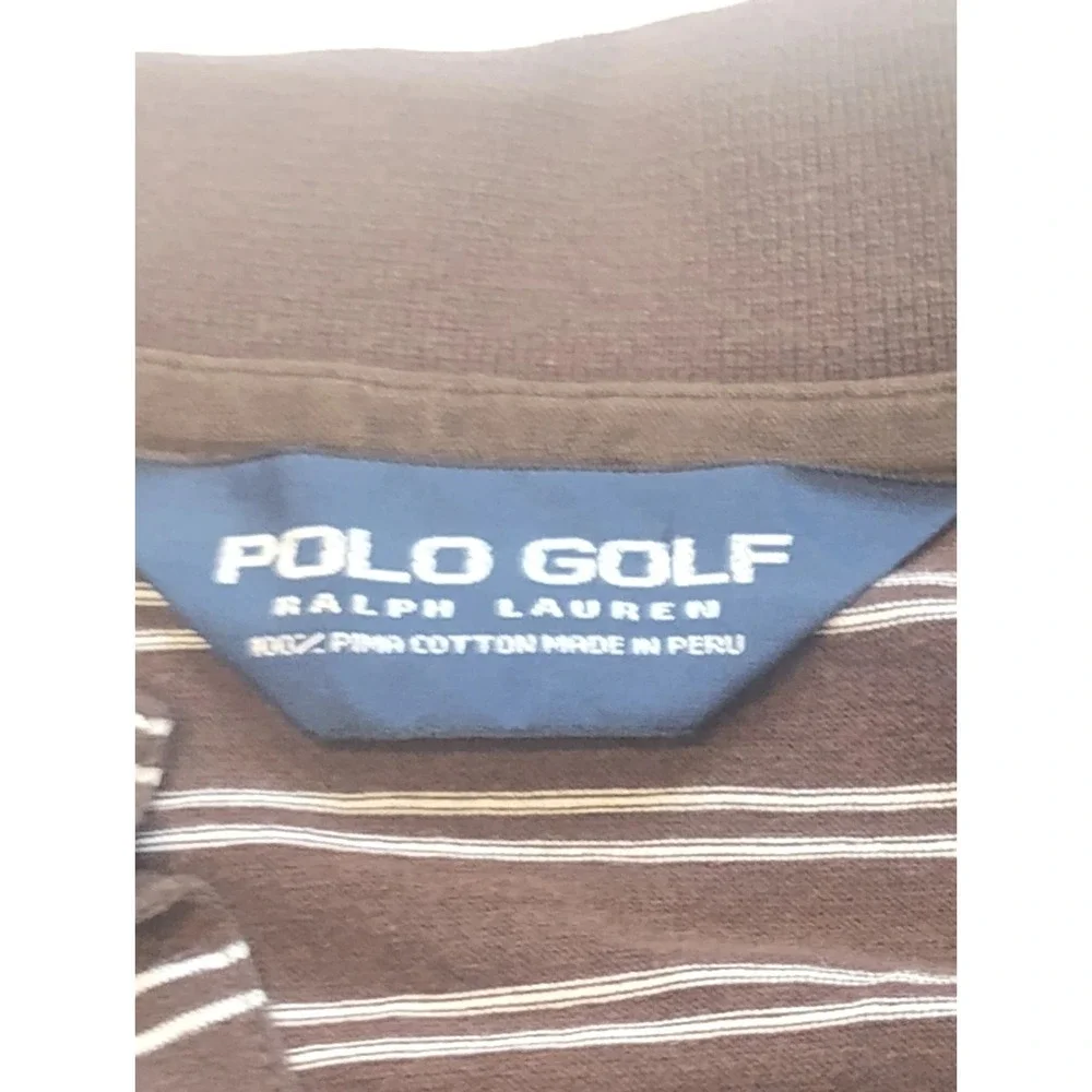 Ralph Lauren Polo Golf‎ 100 % Pima Cotton Polo Shirt L Men's Brown Tan Striped